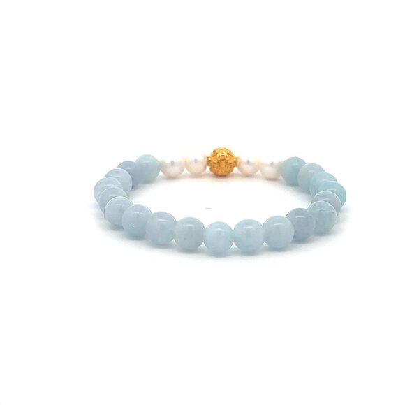 18K Gold Money Coin Ball Gemstones Birthstones Pearl Aquamarine 5-6mm - Picture 5 of 7